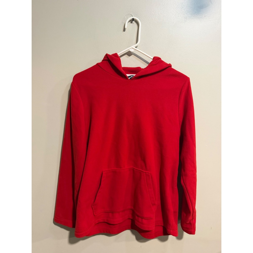 Lands End Red Fleece Hoodie Pullover Kangaroo Pocket Girls Medium 10-12